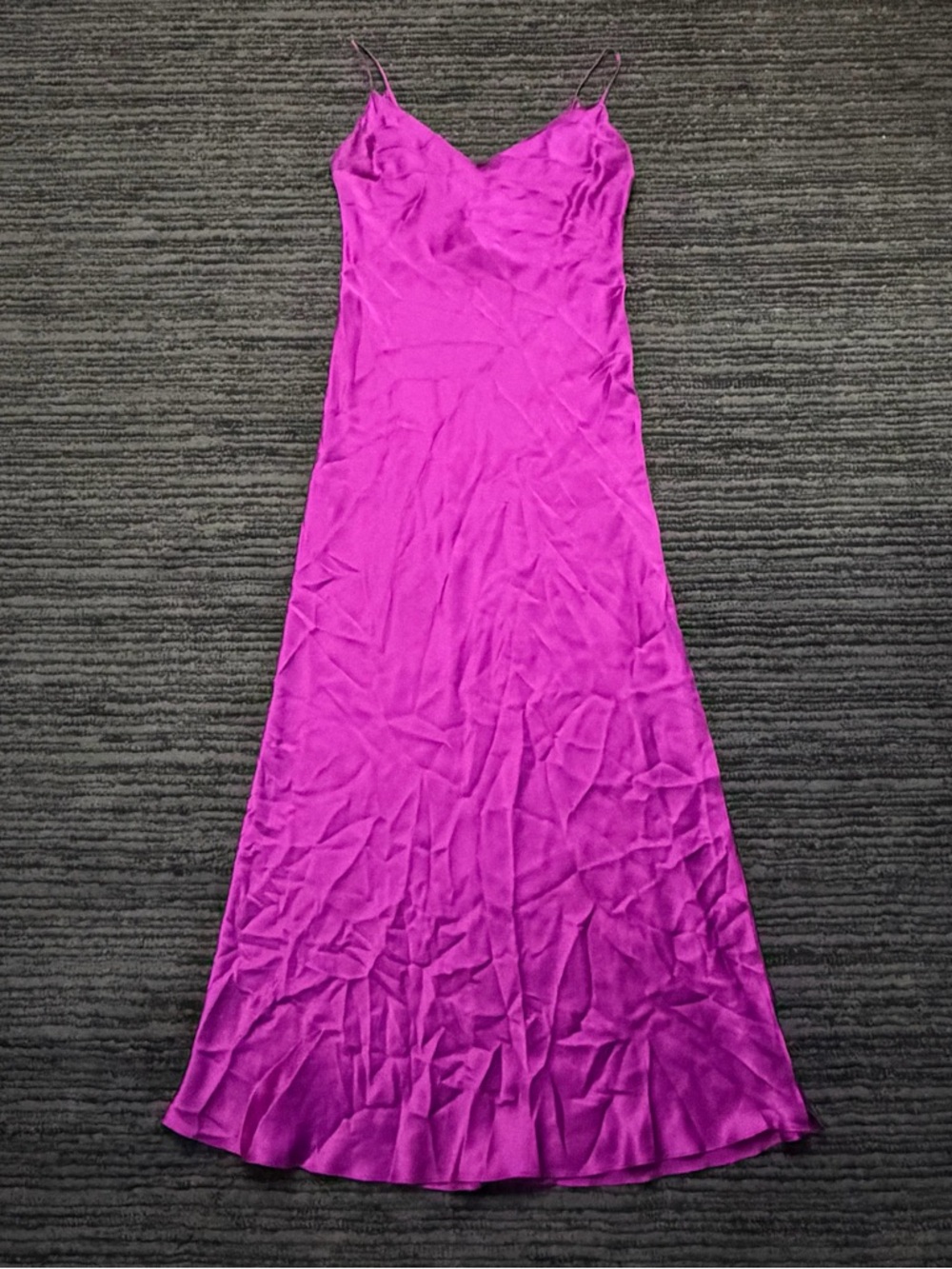 Dannijo Fuchsia Mossy Maxi Silk Charmeuse V Neck Slip Dress